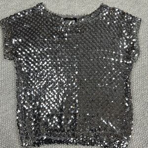 Toppettes 70s 80s Silver Sequin Open Weave Retro Glam Sweater Top Sz M